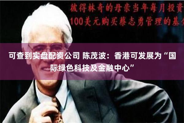 可查到实盘配资公司 陈茂波：香港可发展为“国际绿色科技及金融中心”